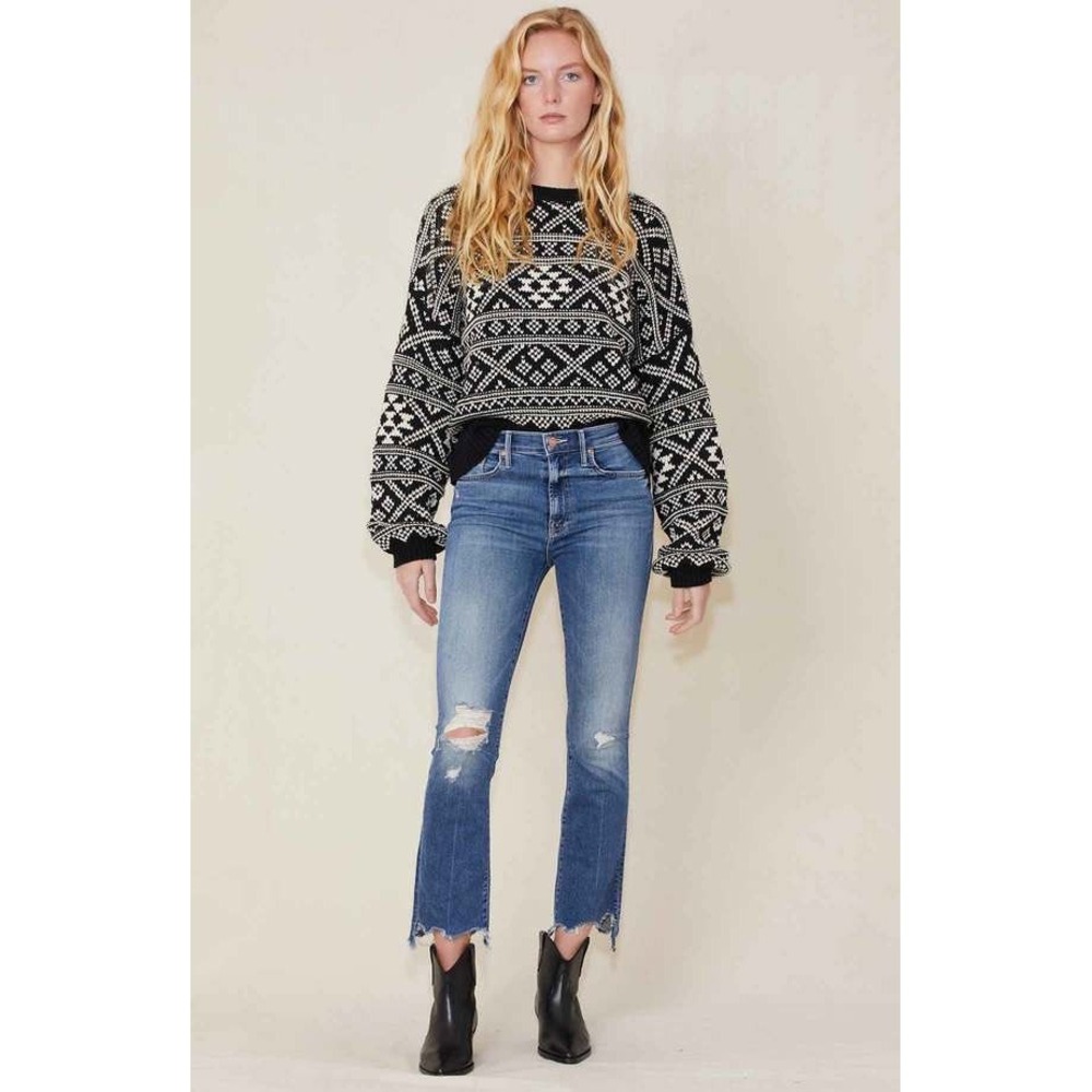 MOTHER Medium Blue Distressed Ankle Crop Jeans - Picture 2 of 9